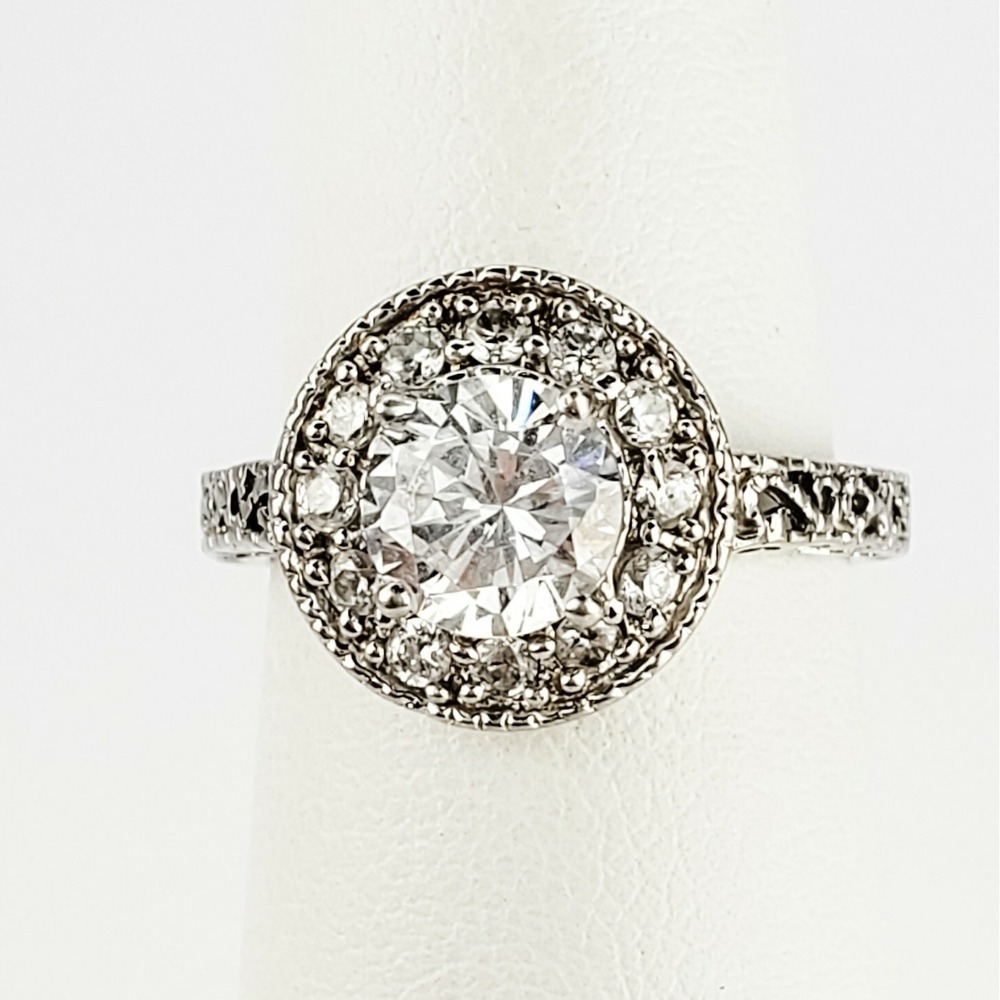 Sterling Silver 925 and Clear CZs Cocktail Ring Halo Setting Size‎ 5 Signed
